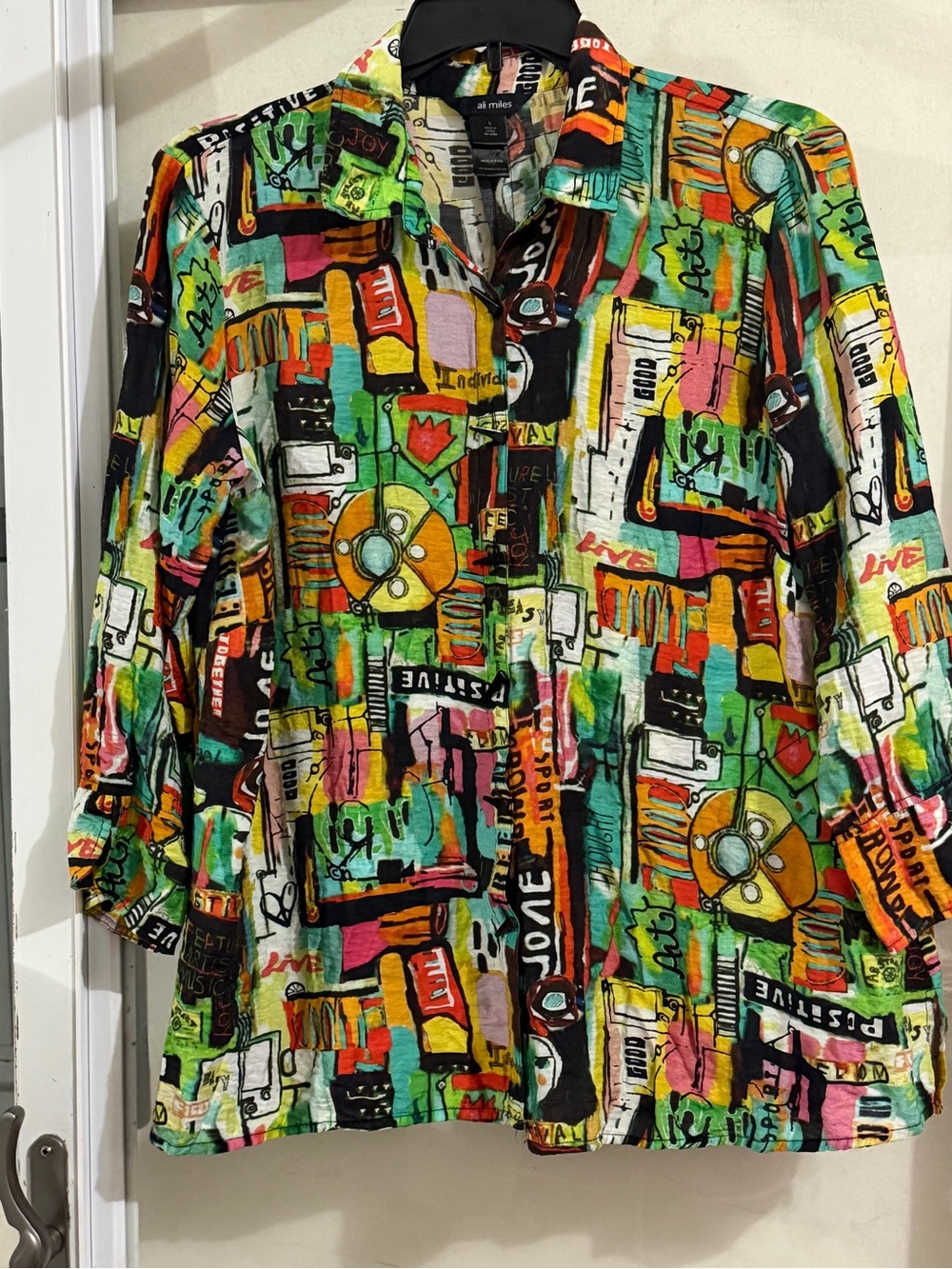 Ali Miles Multicolor Abstract Casual Button-Down Shirt